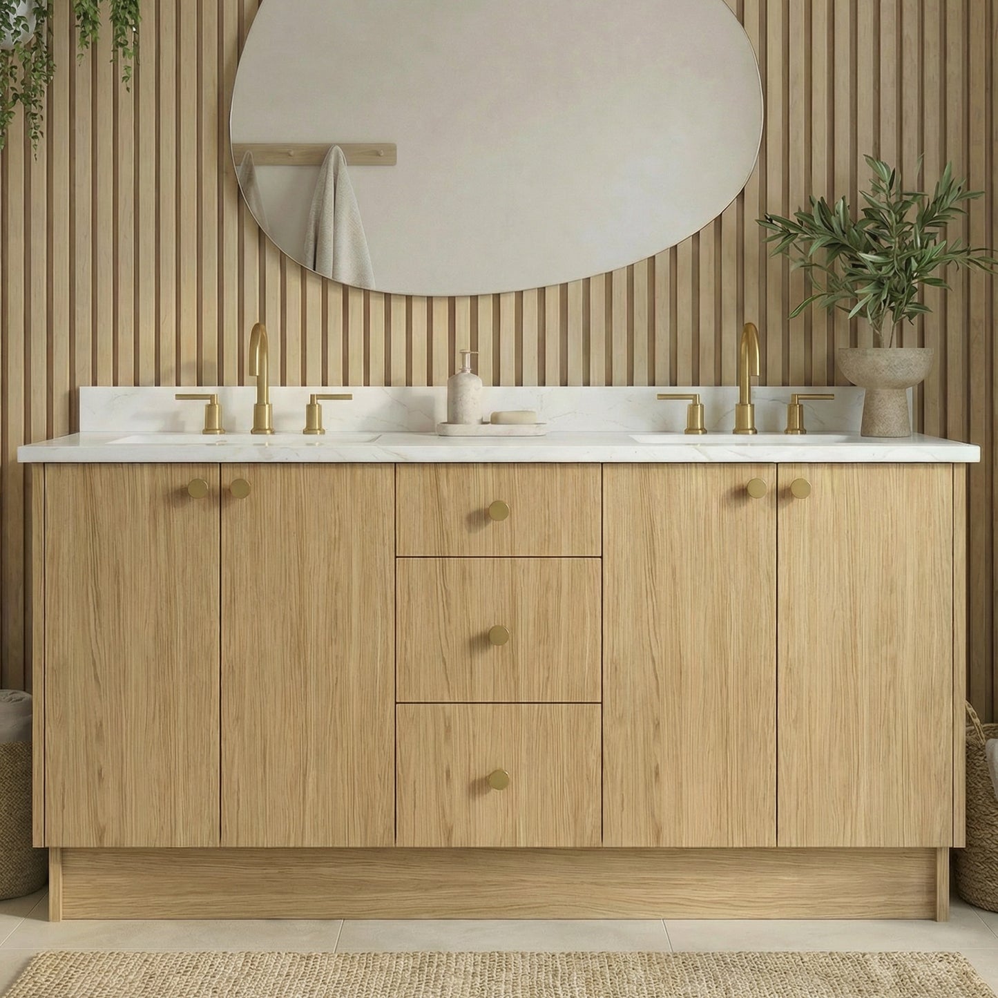 72" Natural Oak Vanity – Double Sink