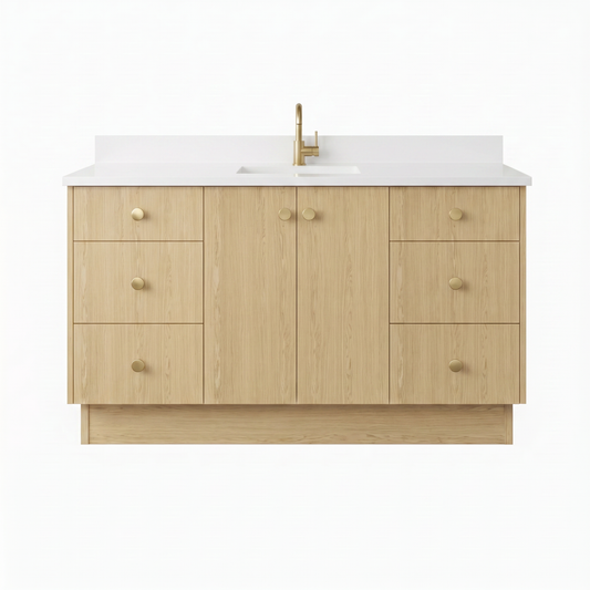 60" Ivory Oak Vanity – Single Sink