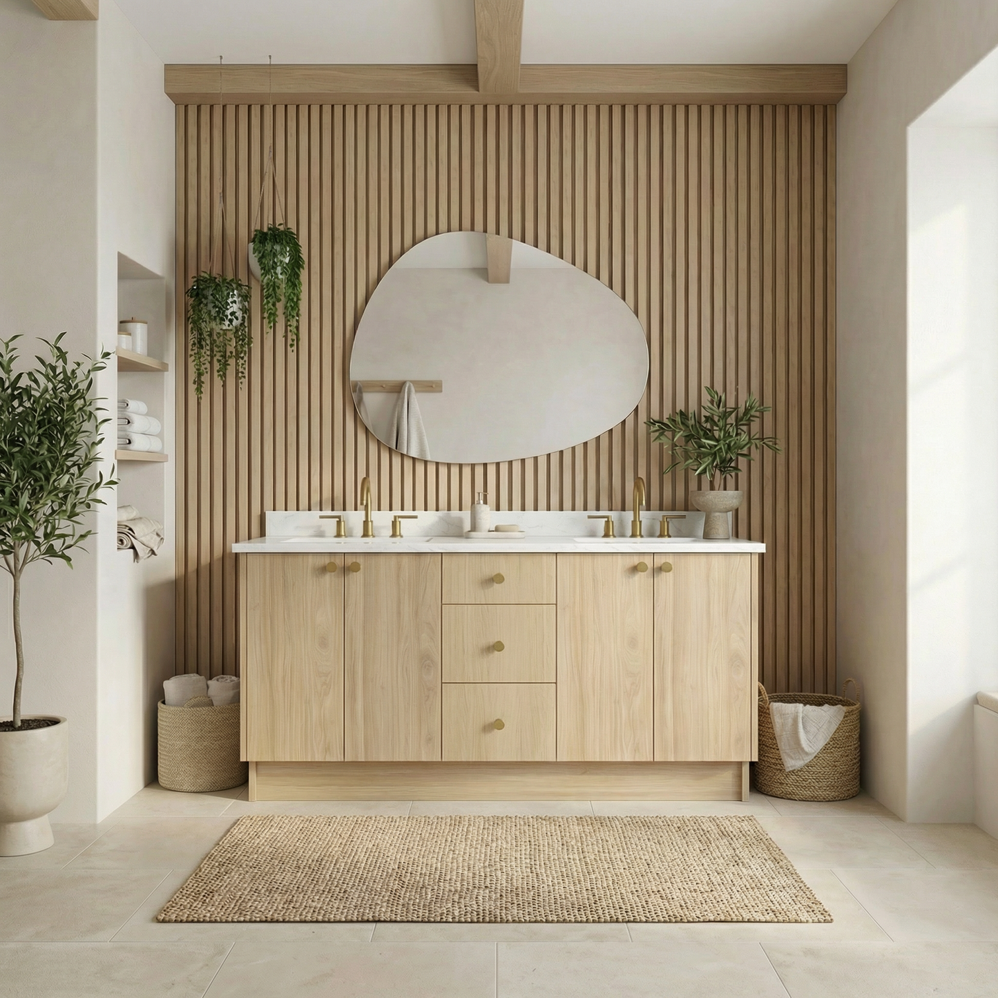 72" Milk Oak Vanity – Double Sink