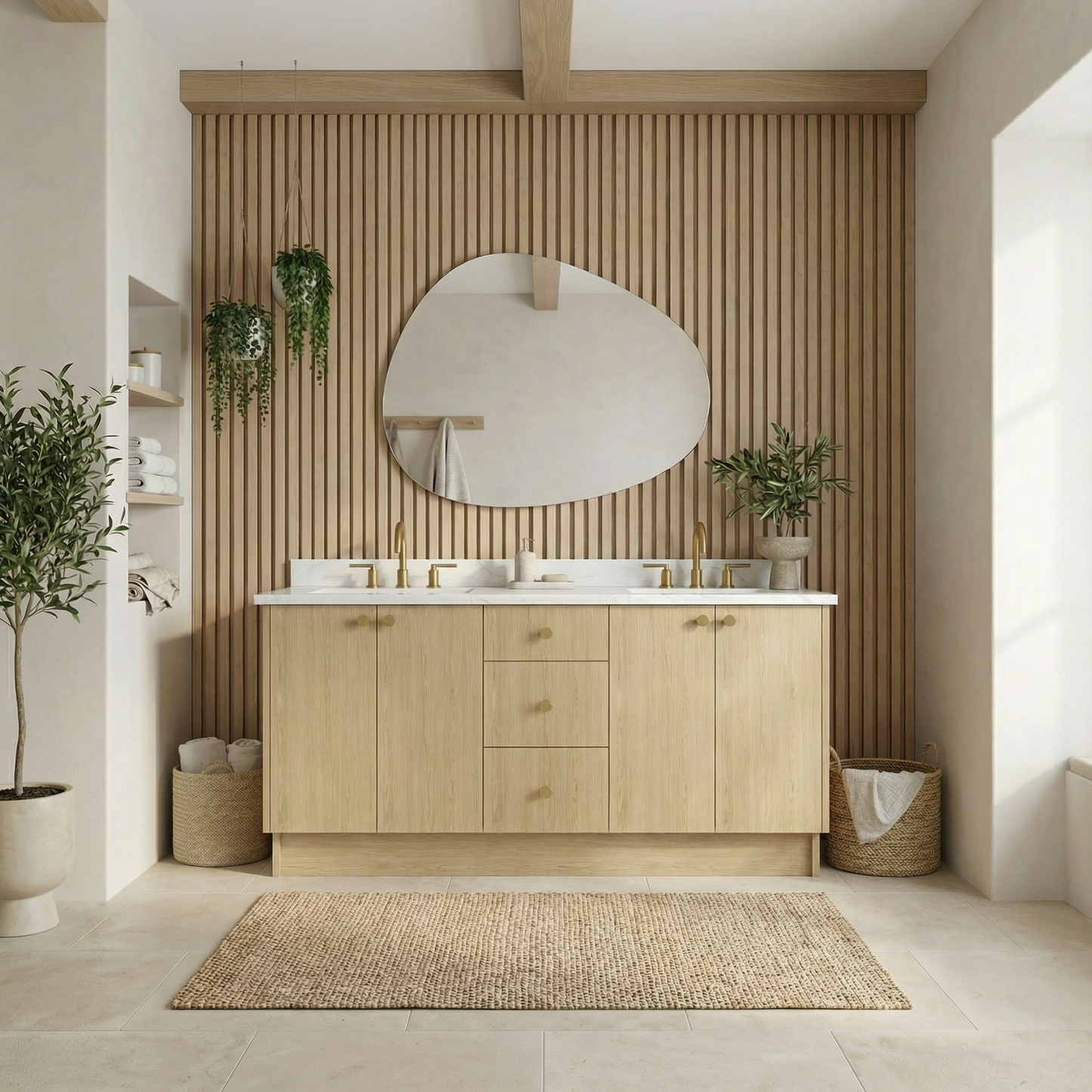 72" Ivory Oak Vanity – Double Sink