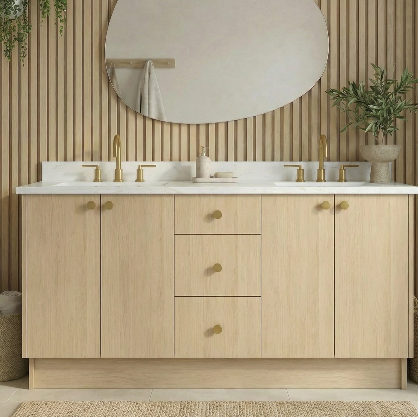72" Milk Oak Vanity – Double Sink
