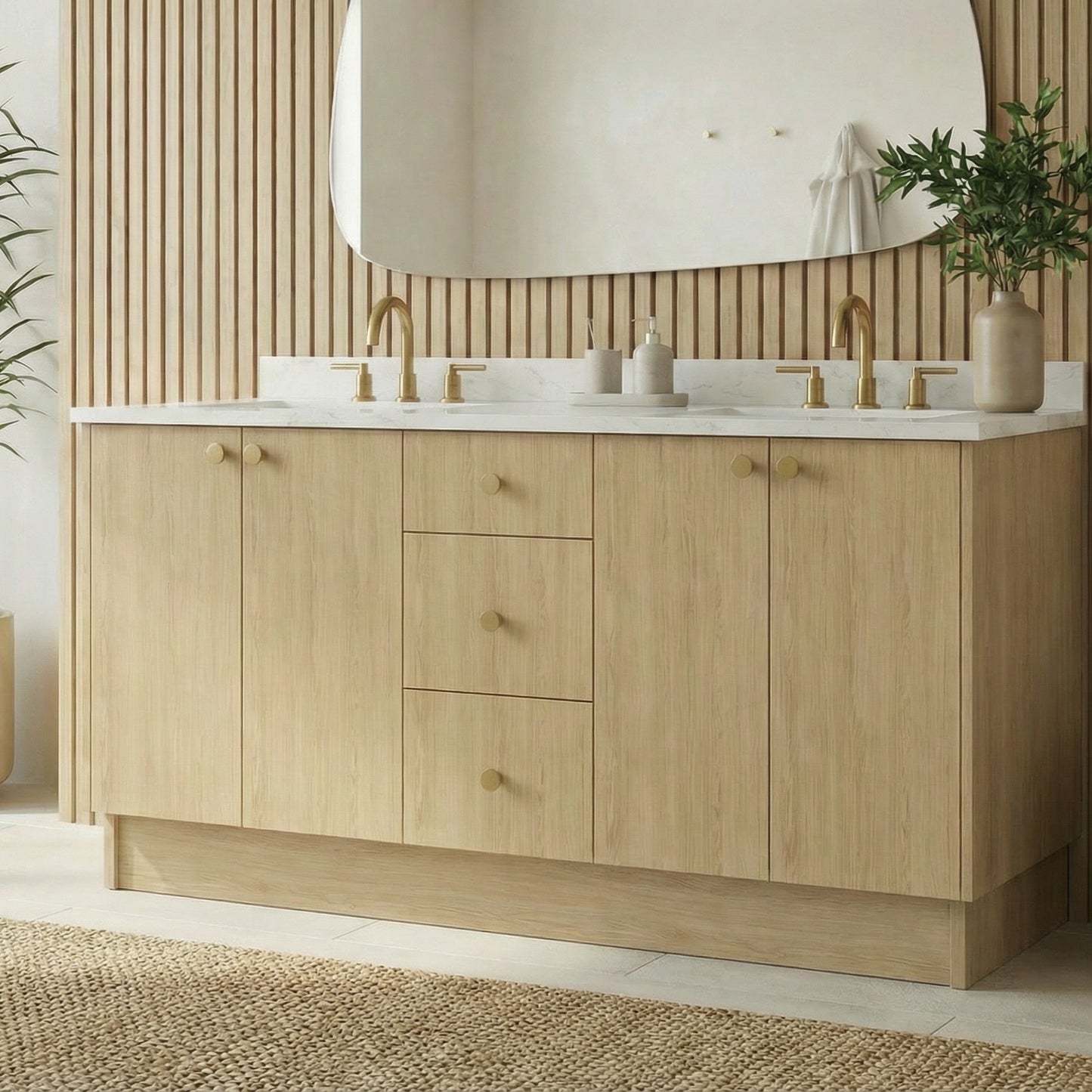72" Ivory Oak Vanity – Double Sink