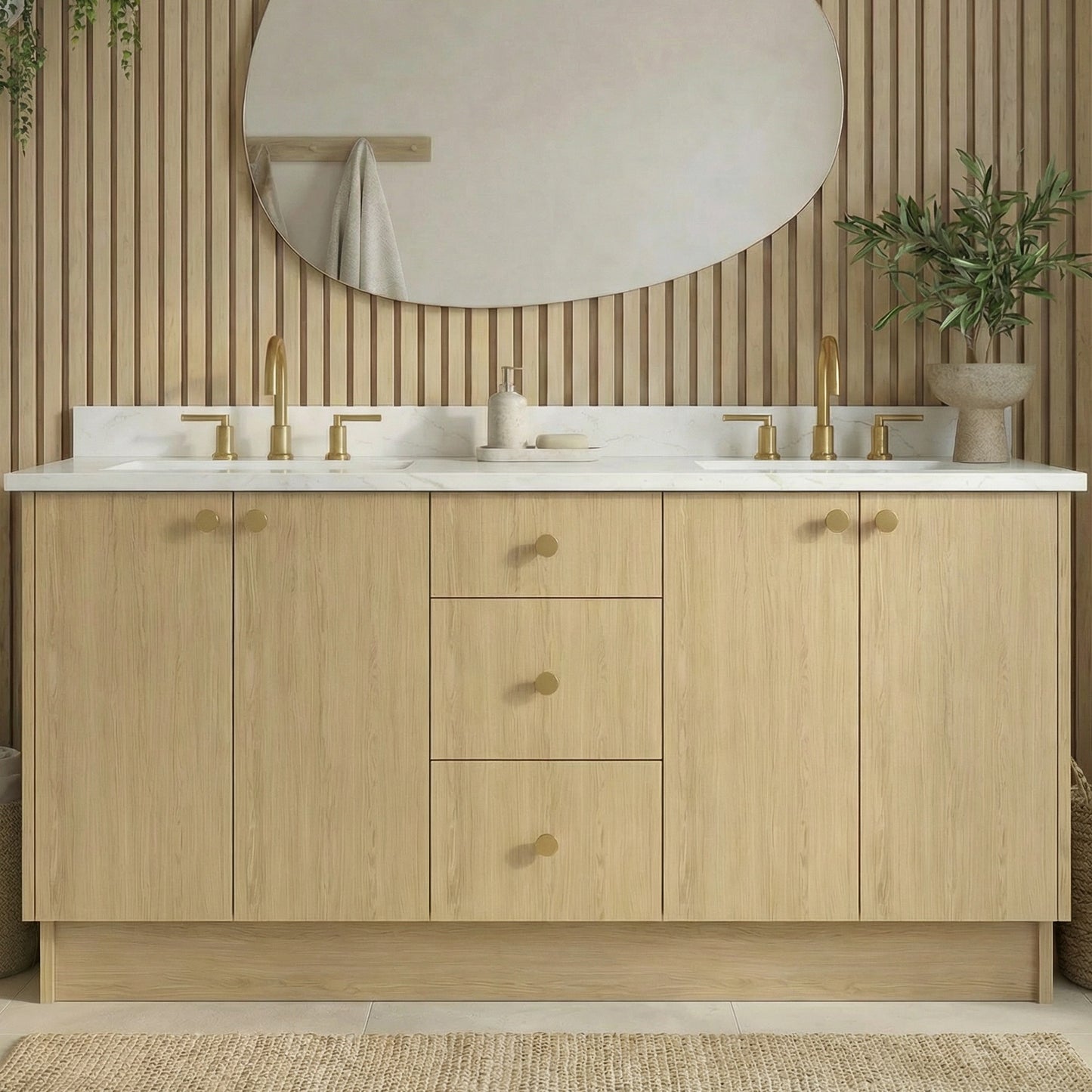 72" Ivory Oak Vanity – Double Sink