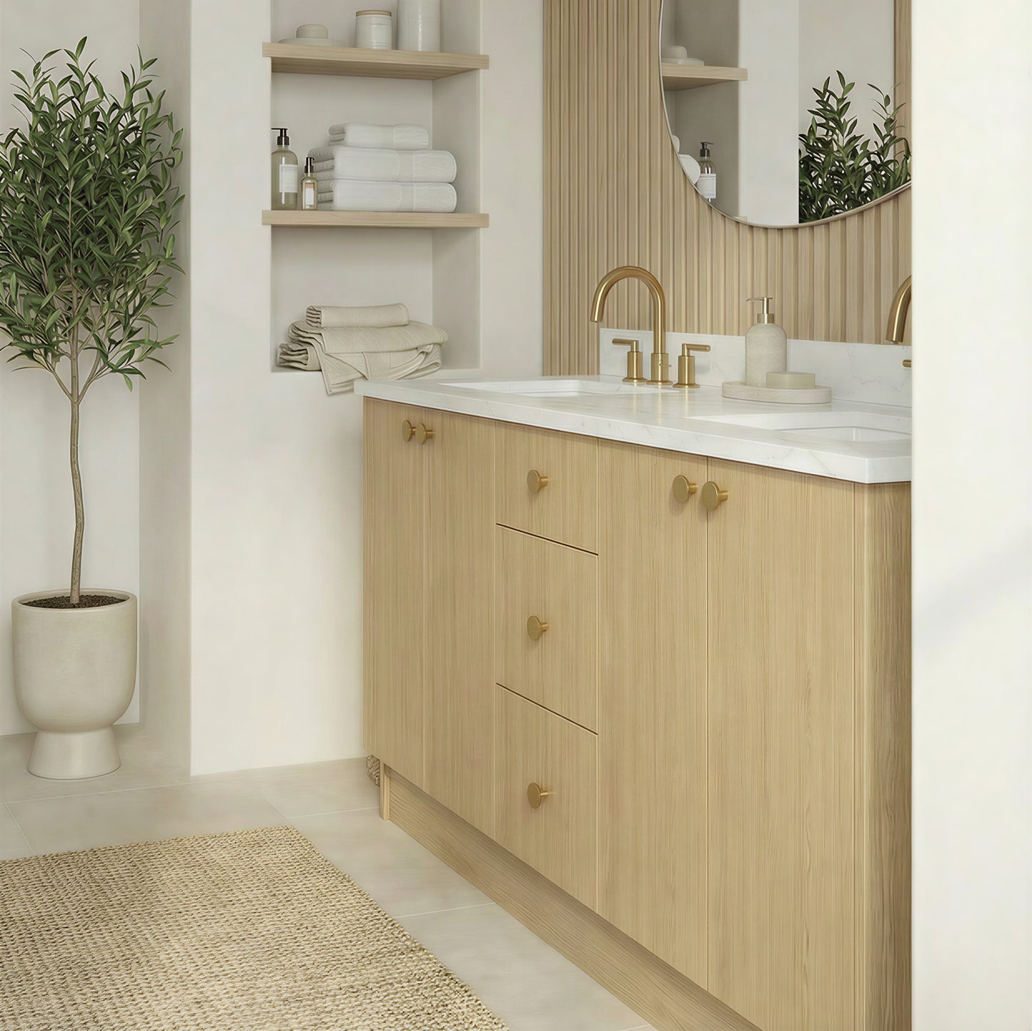 72" Ivory Oak Vanity – Double Sink