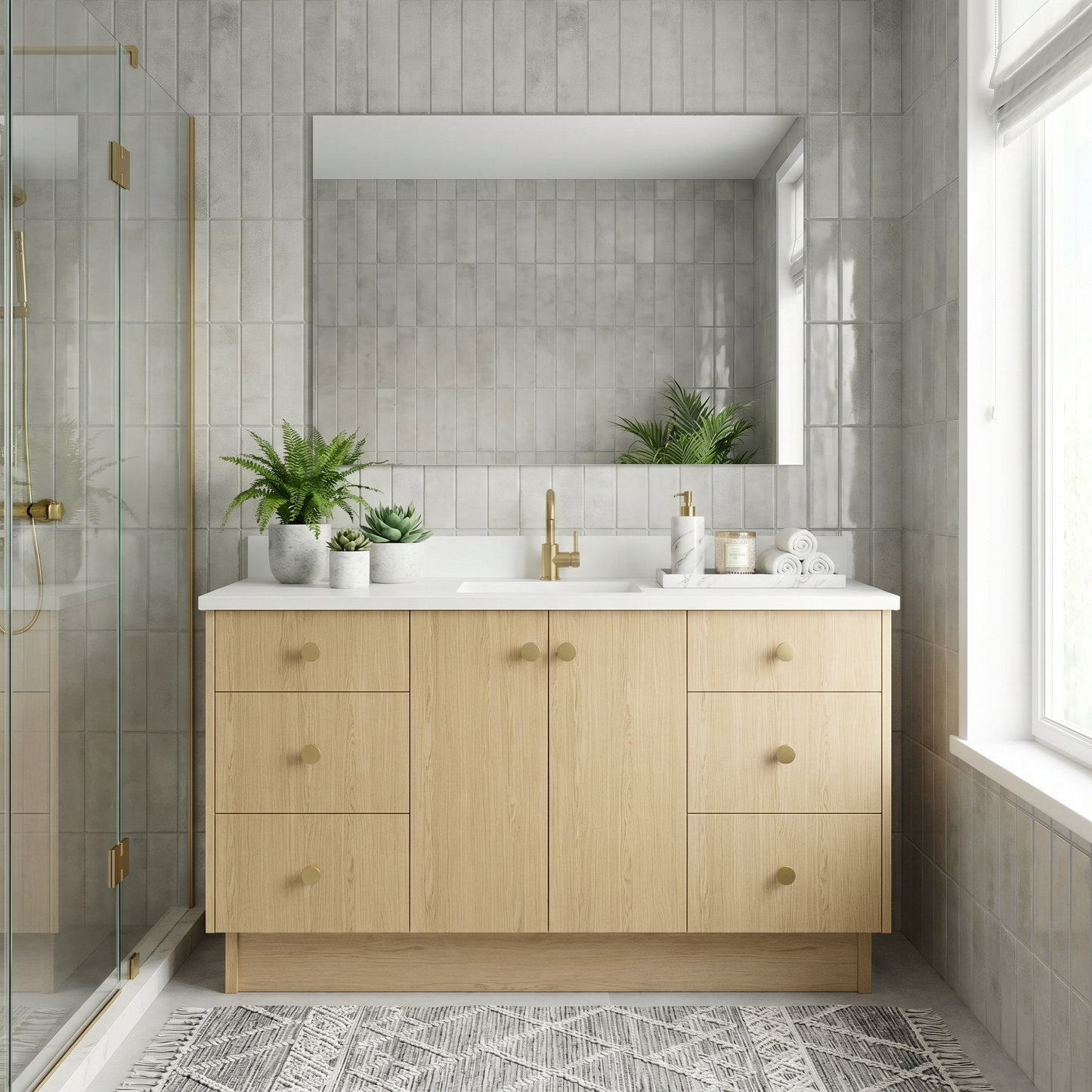 60" Ivory Oak Vanity – Single Sink