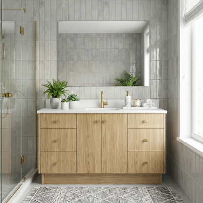 60" Natural Oak Vanity – Single Sink