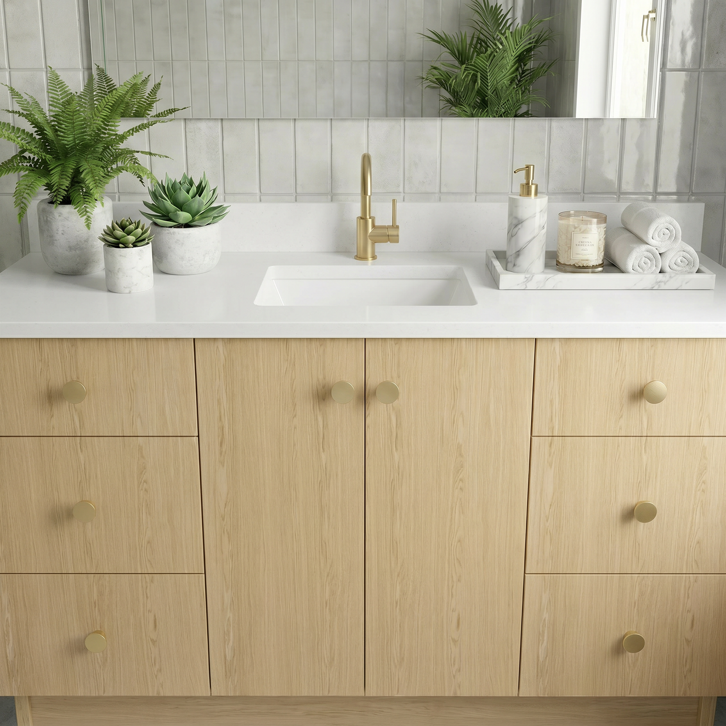 60" Ivory Oak Vanity – Single Sink