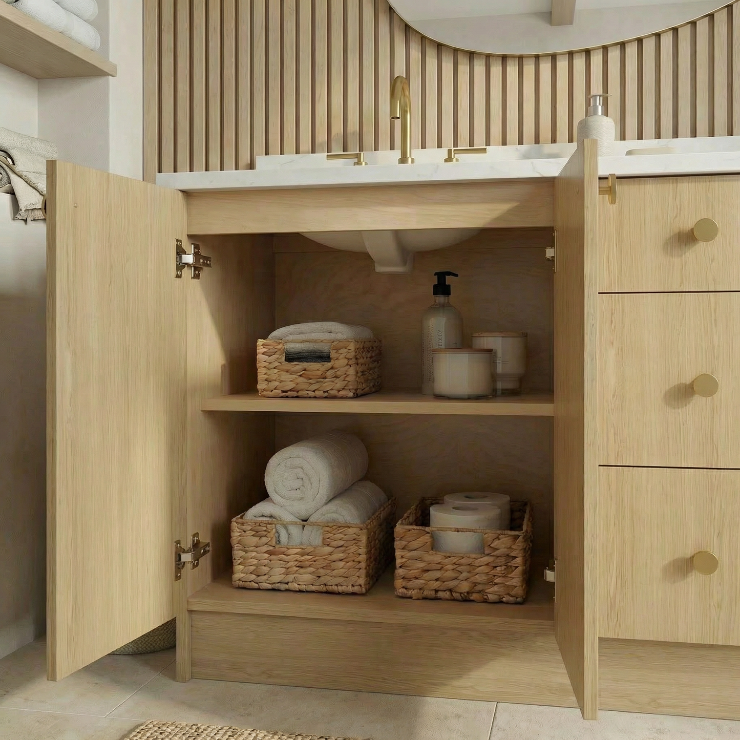 72" Ivory Oak Vanity – Double Sink