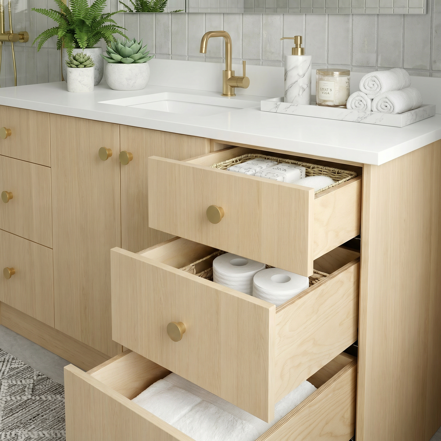 60" Milk Oak Vanity – Single Sink