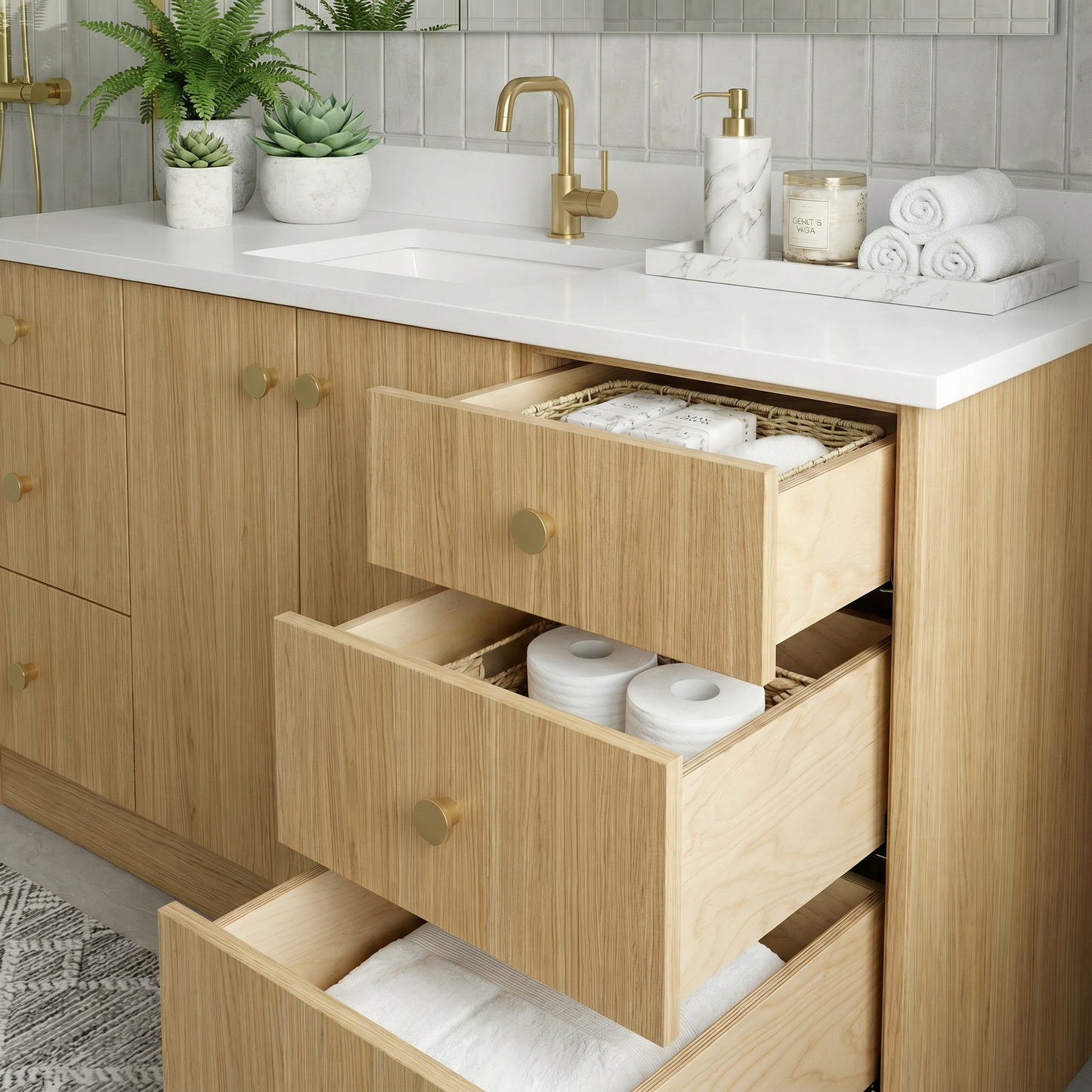 60" Natural Oak Vanity – Single Sink