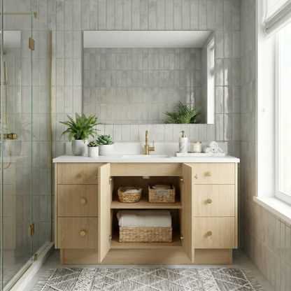 60" Ivory Oak Vanity – Single Sink